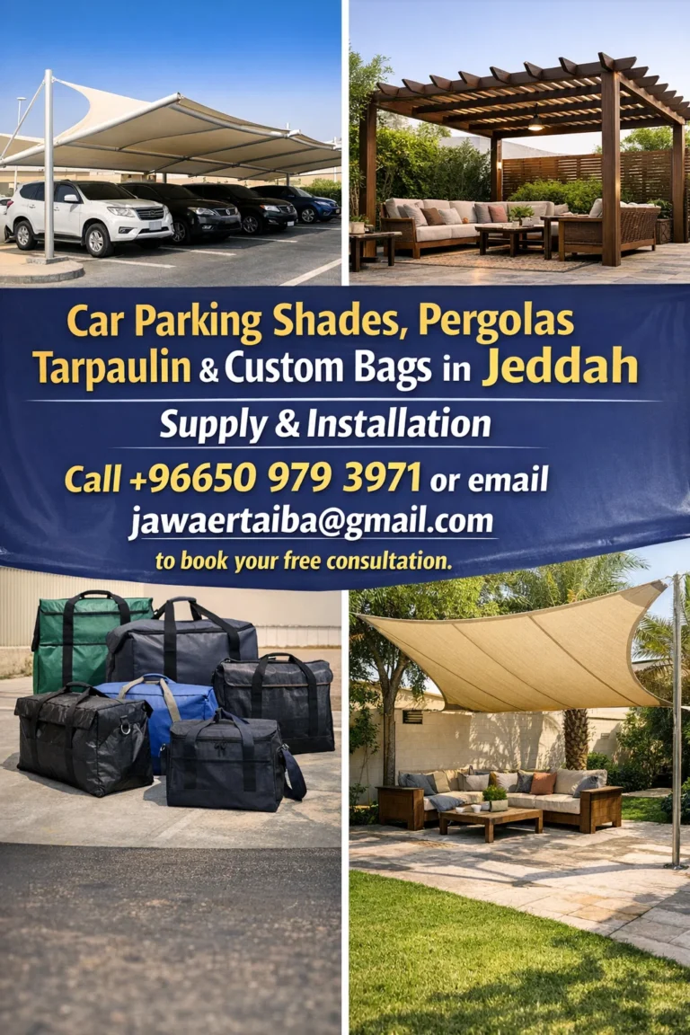 Car Parking Shades, Pergolas, Tarpaulin & Custom Bags in Jeddah – Supply & Installation