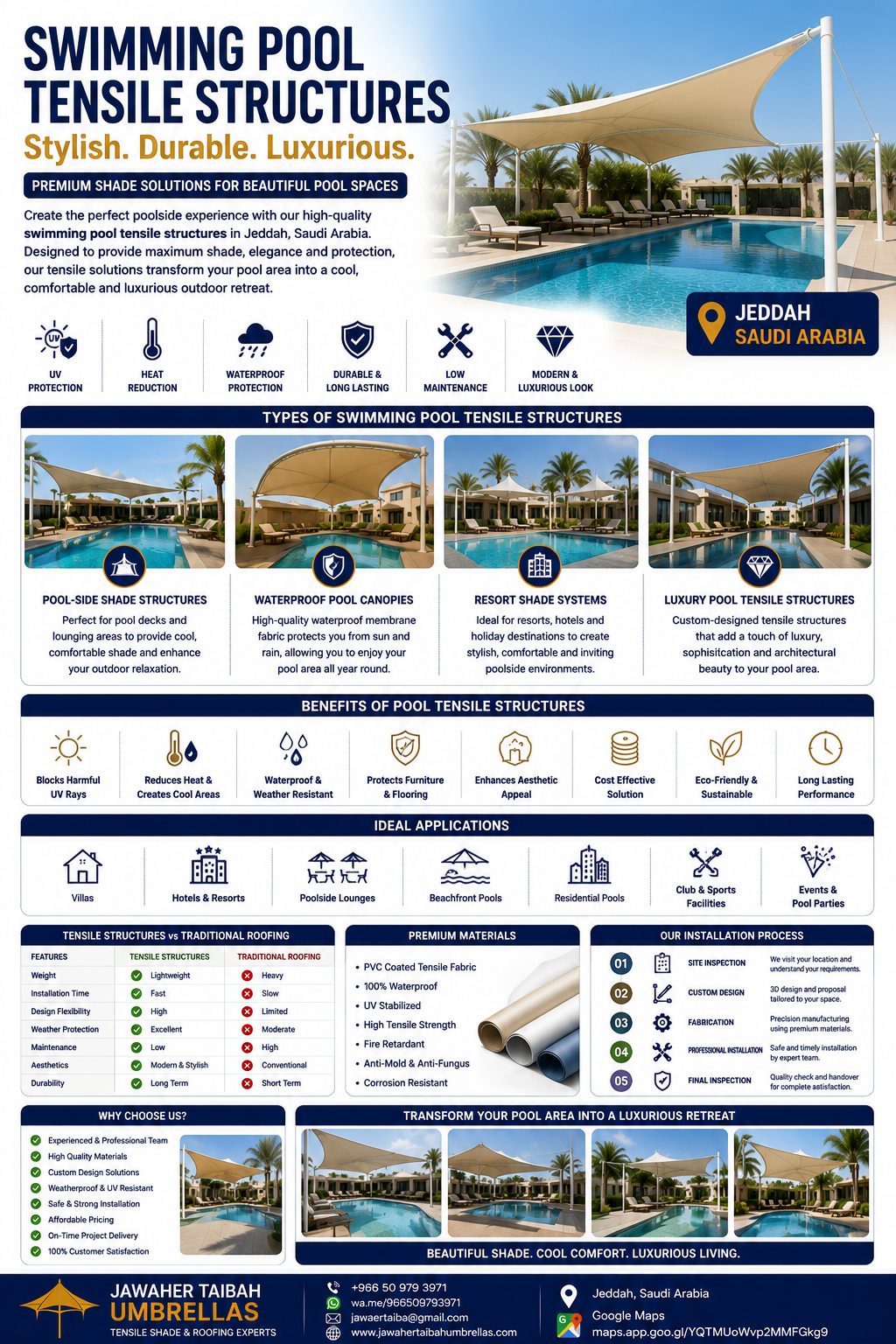 Swimming Pool Tensile Structures in Jeddah, Saudi Arabia