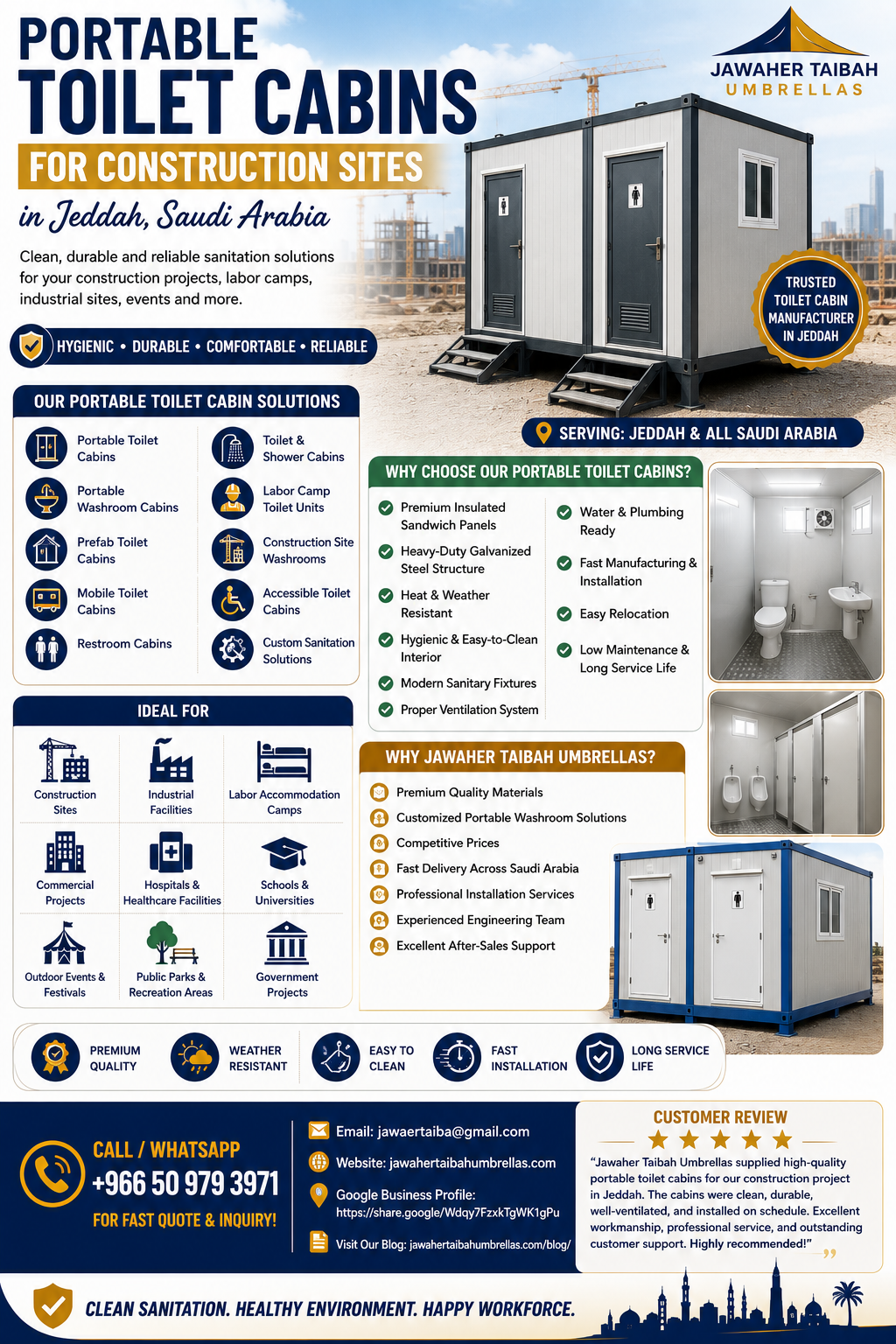 Portable toilet cabins for construction sites