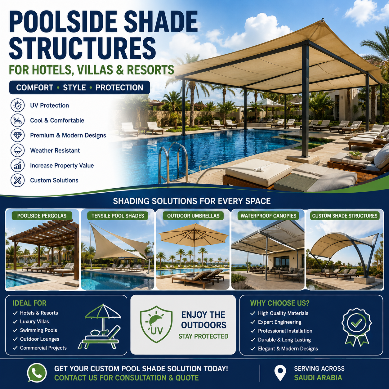 Poolside Shade Structures for Hotels, Villas & Resorts in Saudi Arabia