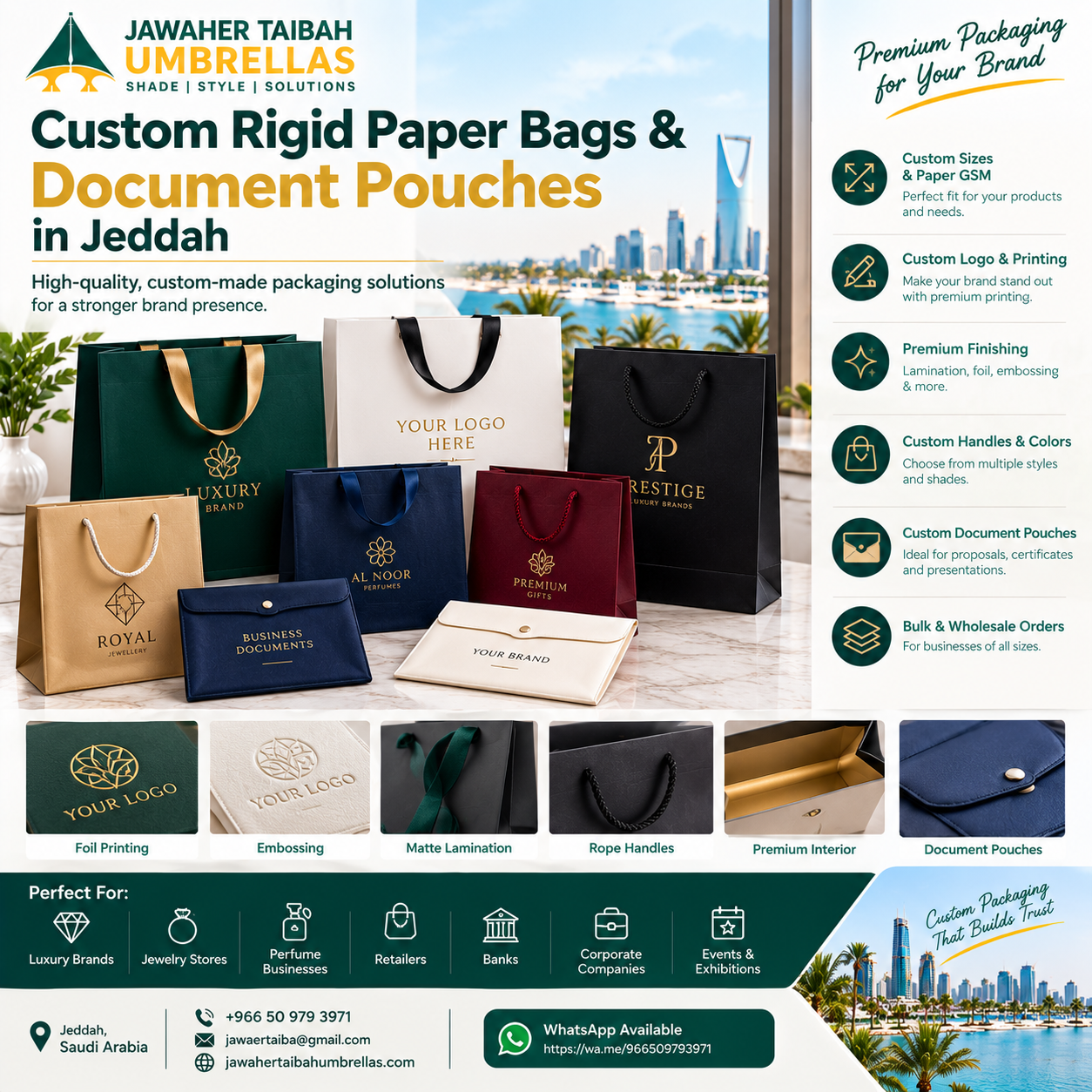 Custom Rigid Paper Bags & Document Pouches in Jeddah